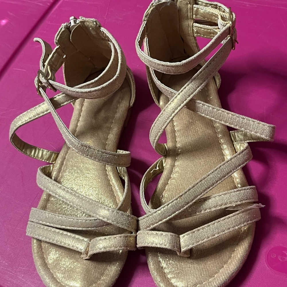 Gold Gladiator Sandals with Ankle Straps